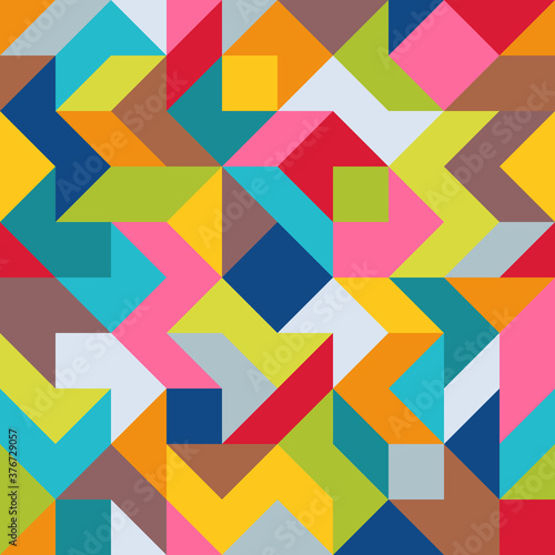 Geometric Universal Abstract Asymmetric Seamless Pattern of Simple Angular Geometric Shapes. Color Palette with Harmonious Composition.