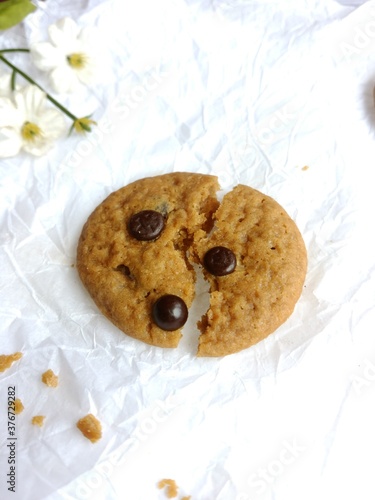 brown soft cookies with chocochips topping. cookies on the white background