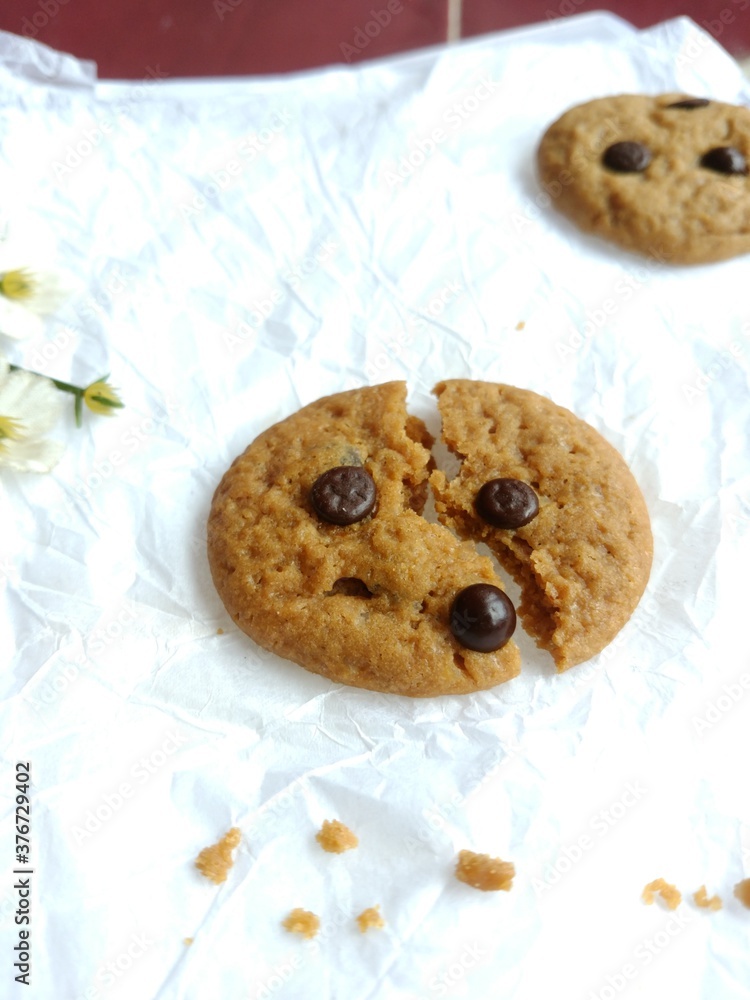 brown soft cookies with chocochips topping. cookies on the white background brown soft cookies with chocochips topping. cookies on the white background