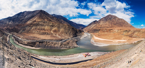 Confluence of Zanskar and Indus rivers at Leh, Ladakh, India.
