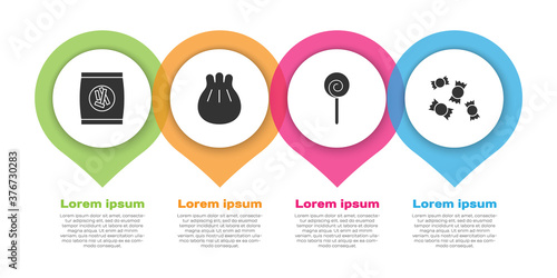 Set Hard bread chucks crackers, Khinkali on cutting board, Lollipop and Candy. Business infographic template. Vector.