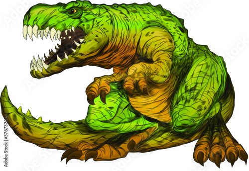 green dinosaur Tyrannosaurus angry reptile