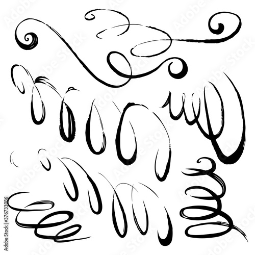 Hand drawn vignettes. Vector set. Decorative scroll brush strokes. Artistic sketches.