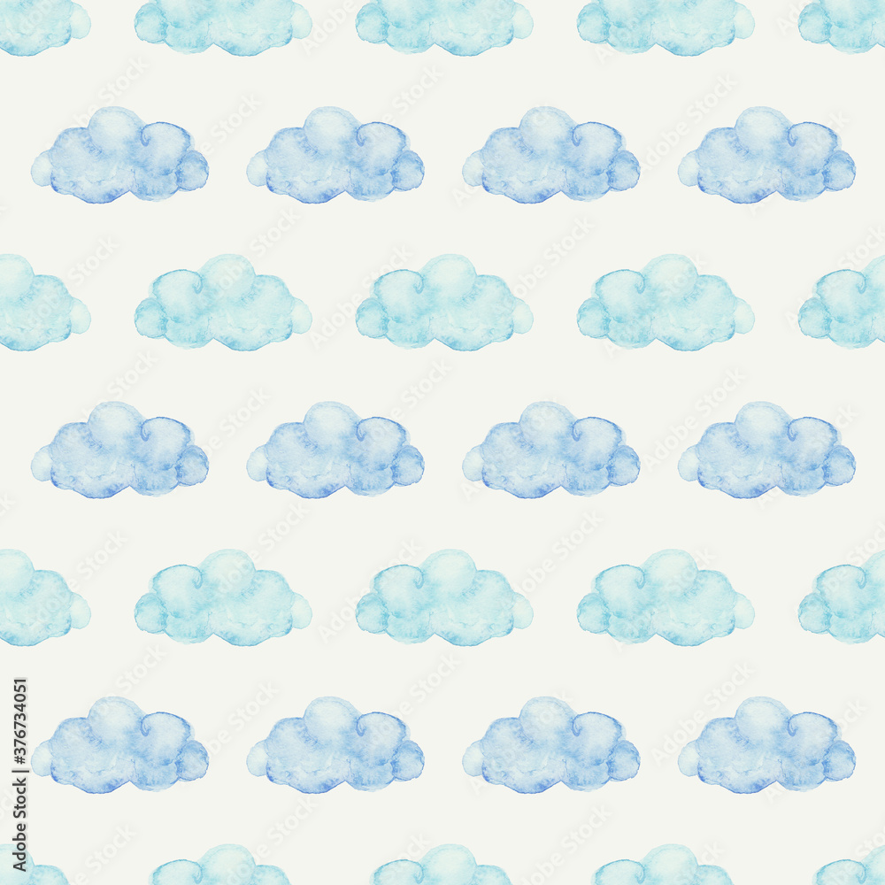 Fototapeta premium Clouds watercolor seamless pattern in retro style