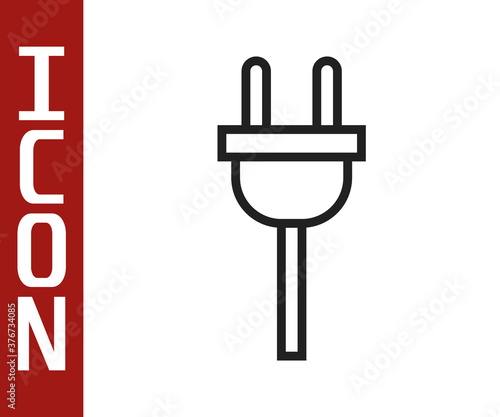 Black line Electric plug icon isolated on white background. Concept of connection and disconnection of the electricity. Vector Illustration.