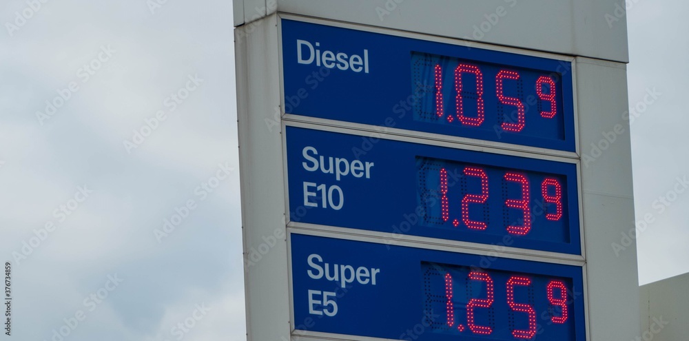 Sign Gas Station Prices of Super Gasoline and Diesel Sign Gas Station Prices of Super Gasoline and Diesel