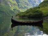 Wikinger Boot in einem Fjord