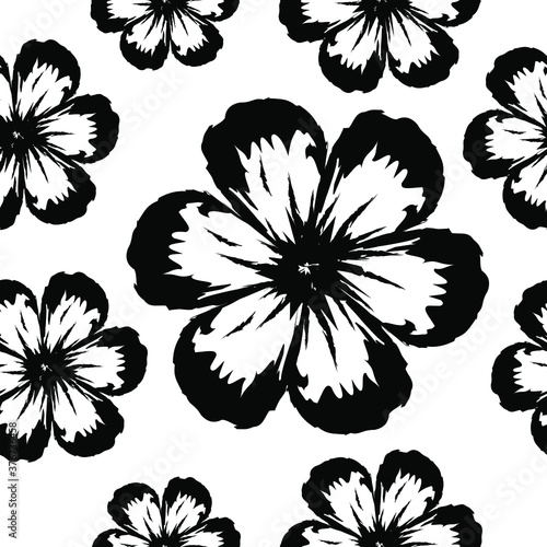 Seamless pattern ink flowers Hand drawn paint feminine background logo icon sign Natural floral design black style Fashion print clothes apparel greeting card banner online store poster flyer badge