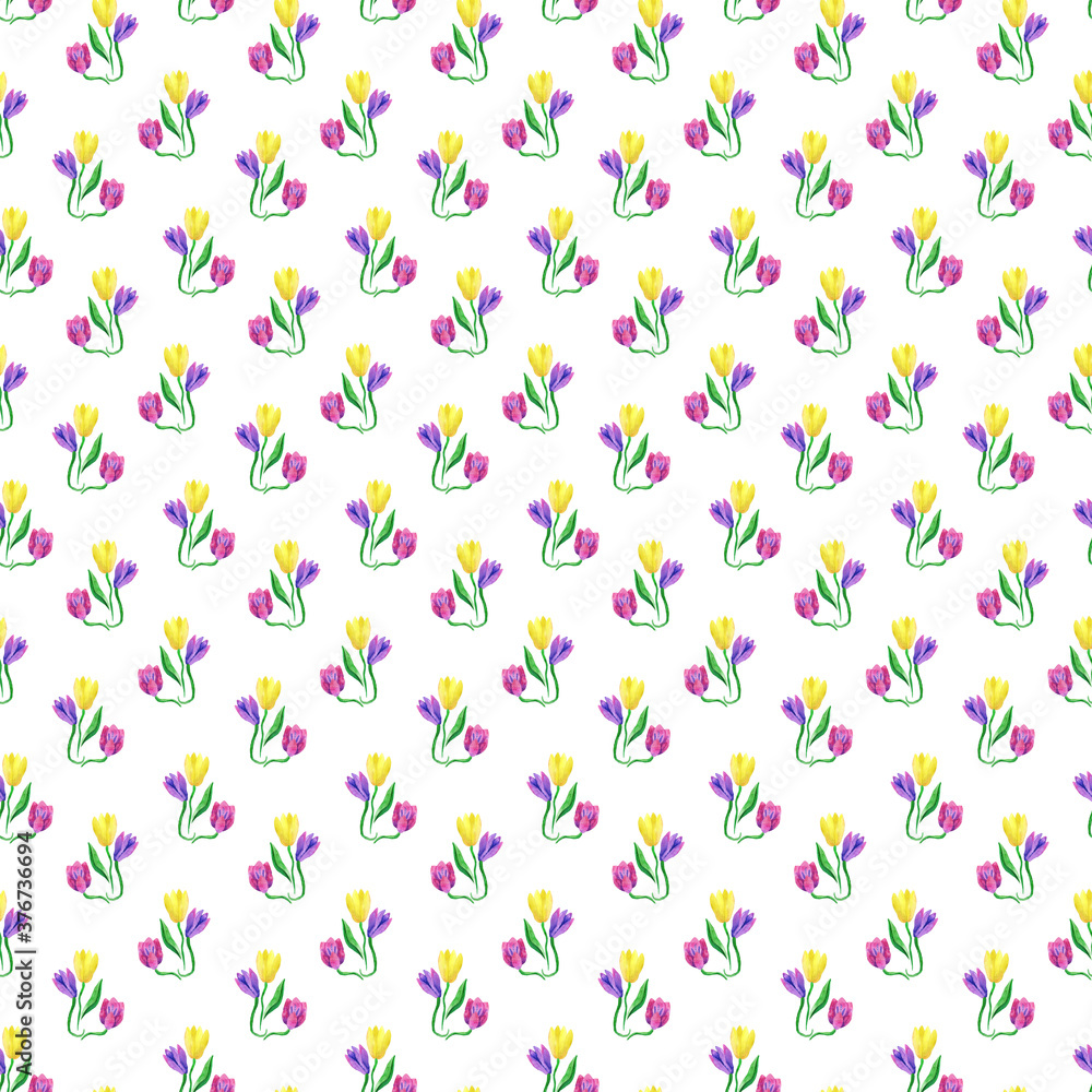 Floral watercolor seamless pattern. Tulip background