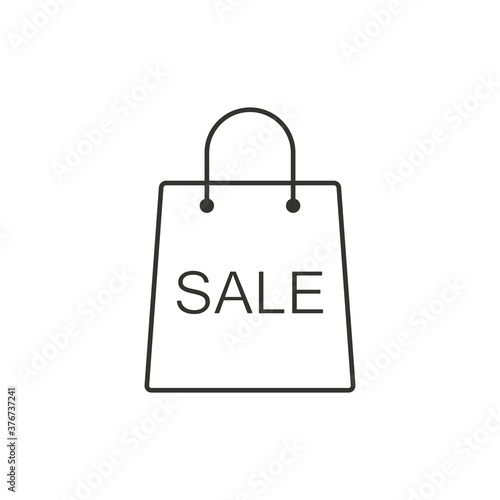 Shopping Bag line icon with sale inscription, stock vector illustration flat design style