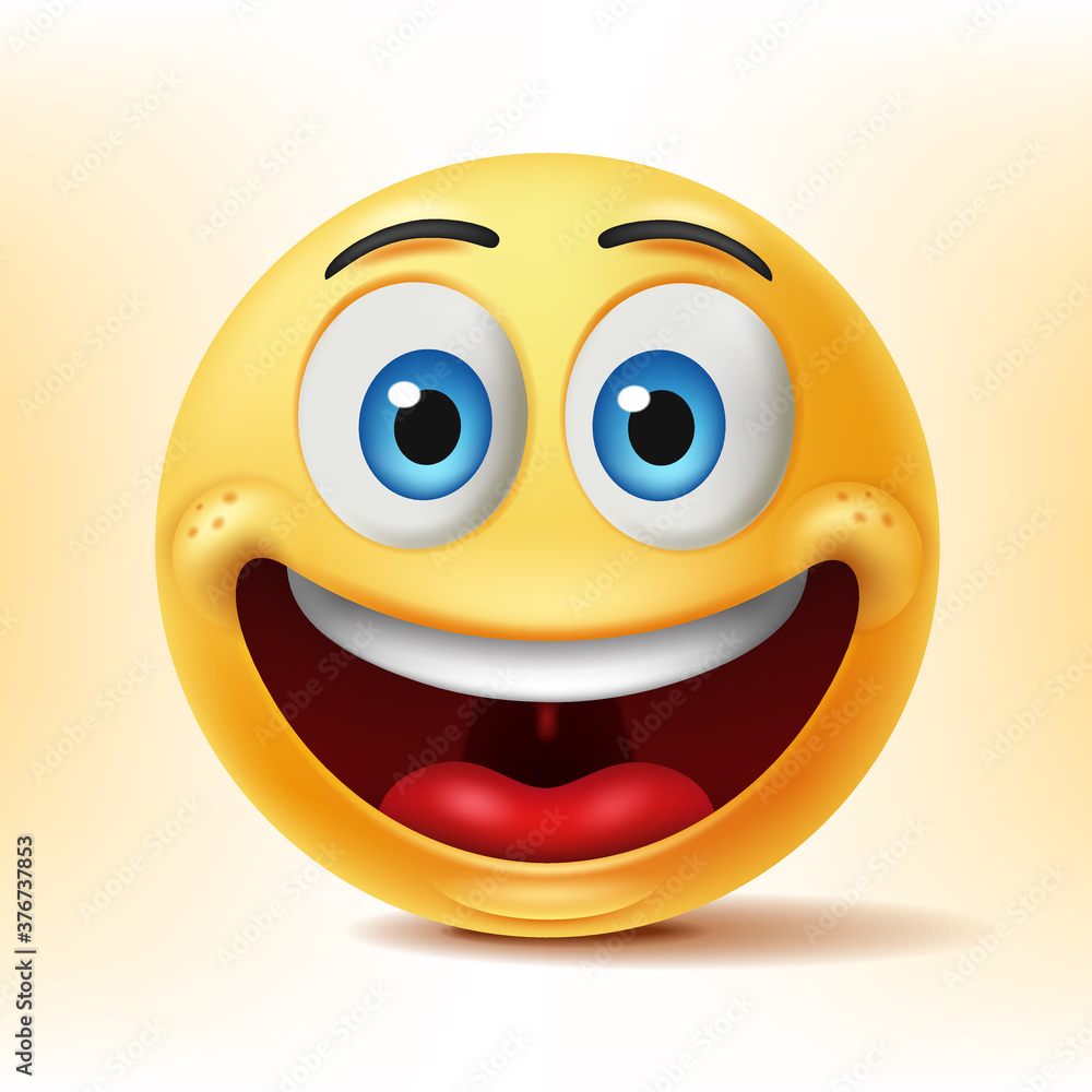 Smile faces emoticon characters with happy facial expressions. 3D realistic vector illustration