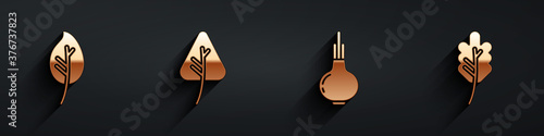Set Leaf or leaves, Leaf or leaves, Onion and Leaf or leaves icon with long shadow. Vector.
