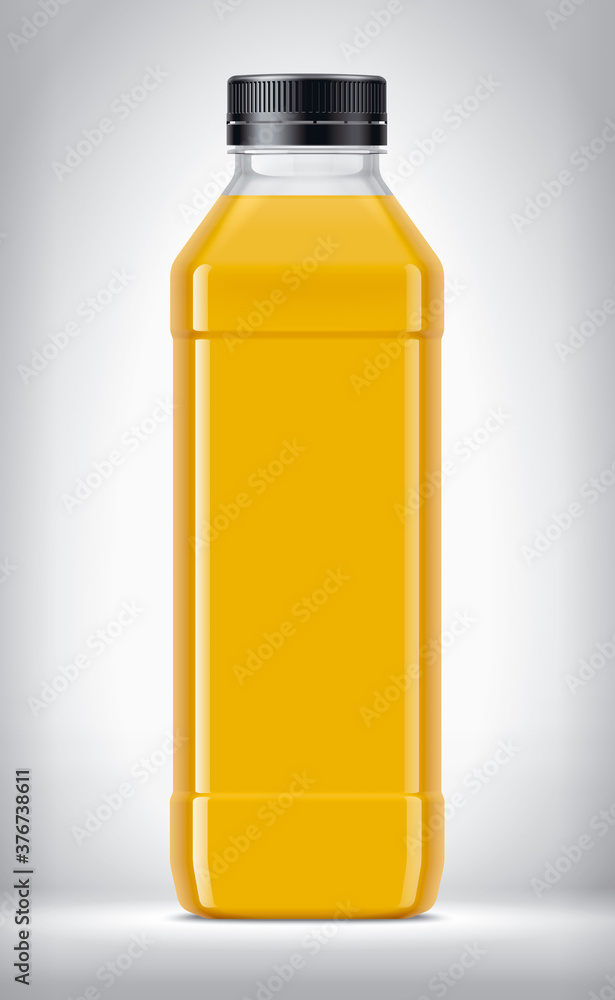 Plastic Bottle on background with Orange Juice. Plastic Bottle on background with Orange Juice.