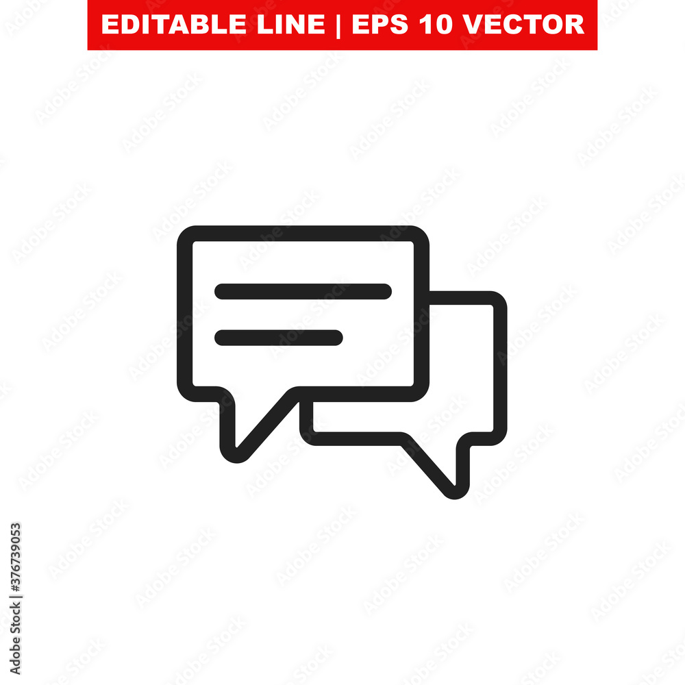 Speech bubble icon vector illustration with line as a word designed for the text chat dialog message symbol on a web site. Simple square cartoon style chat bubble for thin outline message pictogram V2 Speech bubble icon vector illustration with line as a word designed for the text chat dialog message symbol on a web site. Simple square cartoon style chat bubble for thin outline message pictogram V2