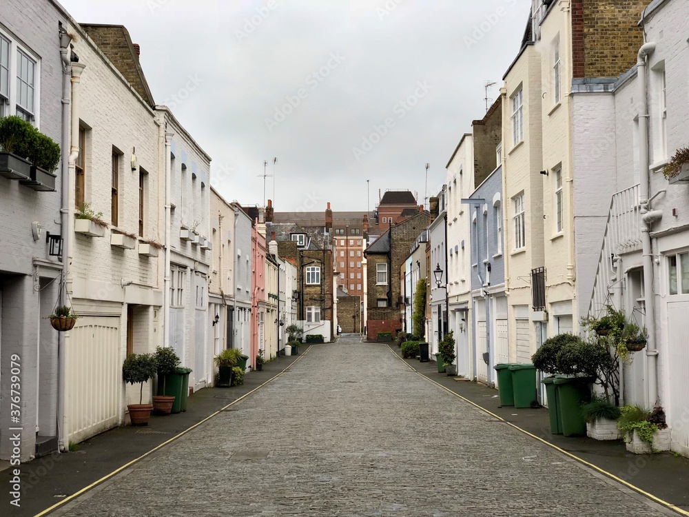 Quiet Residential Street in Central London on a Cloudy Day.