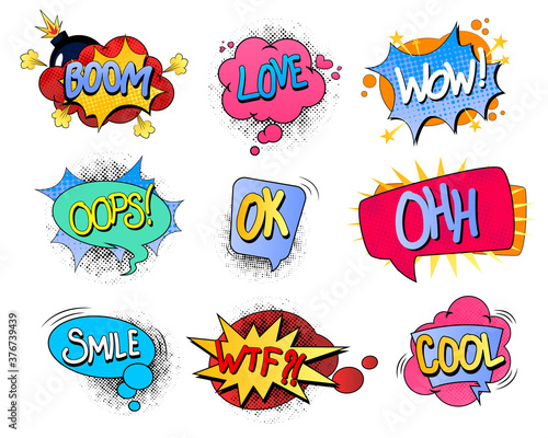 Set of colorful comic speech bubbles