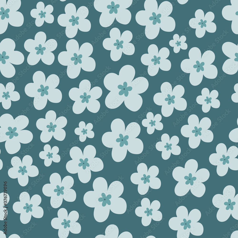 Seamless vector pattern with flowers on a blue background. Summer pattern. For wallpaper, textiles, fabric, paper.