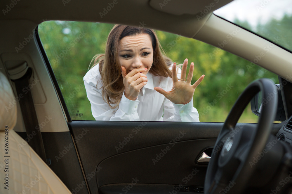 beautiful young woman near the car beautiful young woman near the car