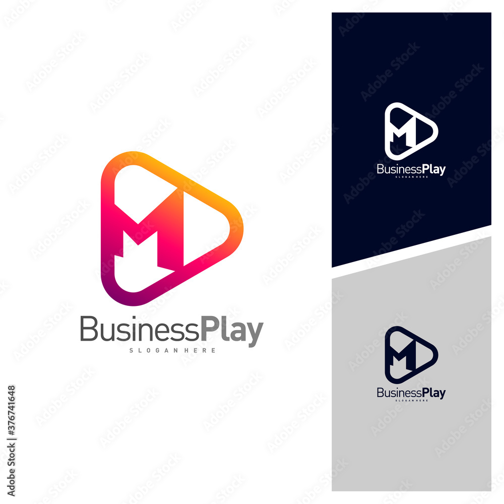 Initial M with Play logo design vector template, Icon play logo concepts Initial M with Play logo design vector template, Icon play logo concepts