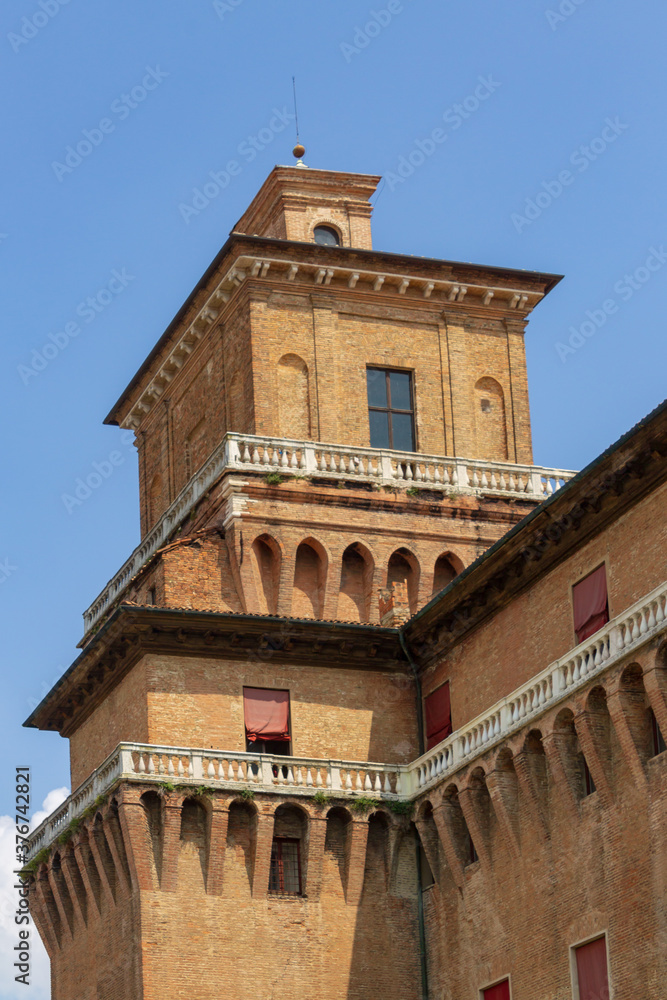 Detail of the Estense Castle in Ferrara, Italy