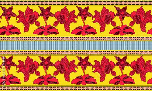fish and flower boader seamless geometric pattern background