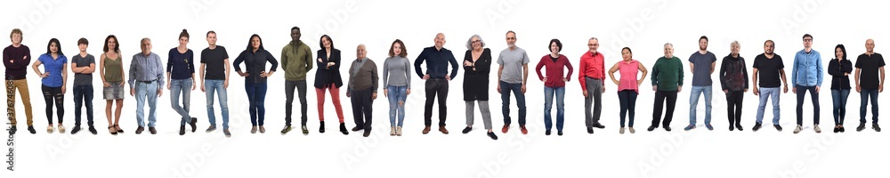 large group of mixed people on white background
