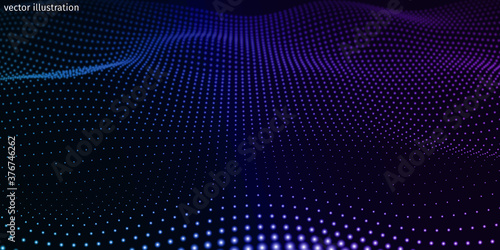 3d abstract digital technology background. Futuristic sci-fi user interface concept with gradient dots and lines. Big data, artificial intelligence, music hud. Blockchain and cryptocurrency. Vector