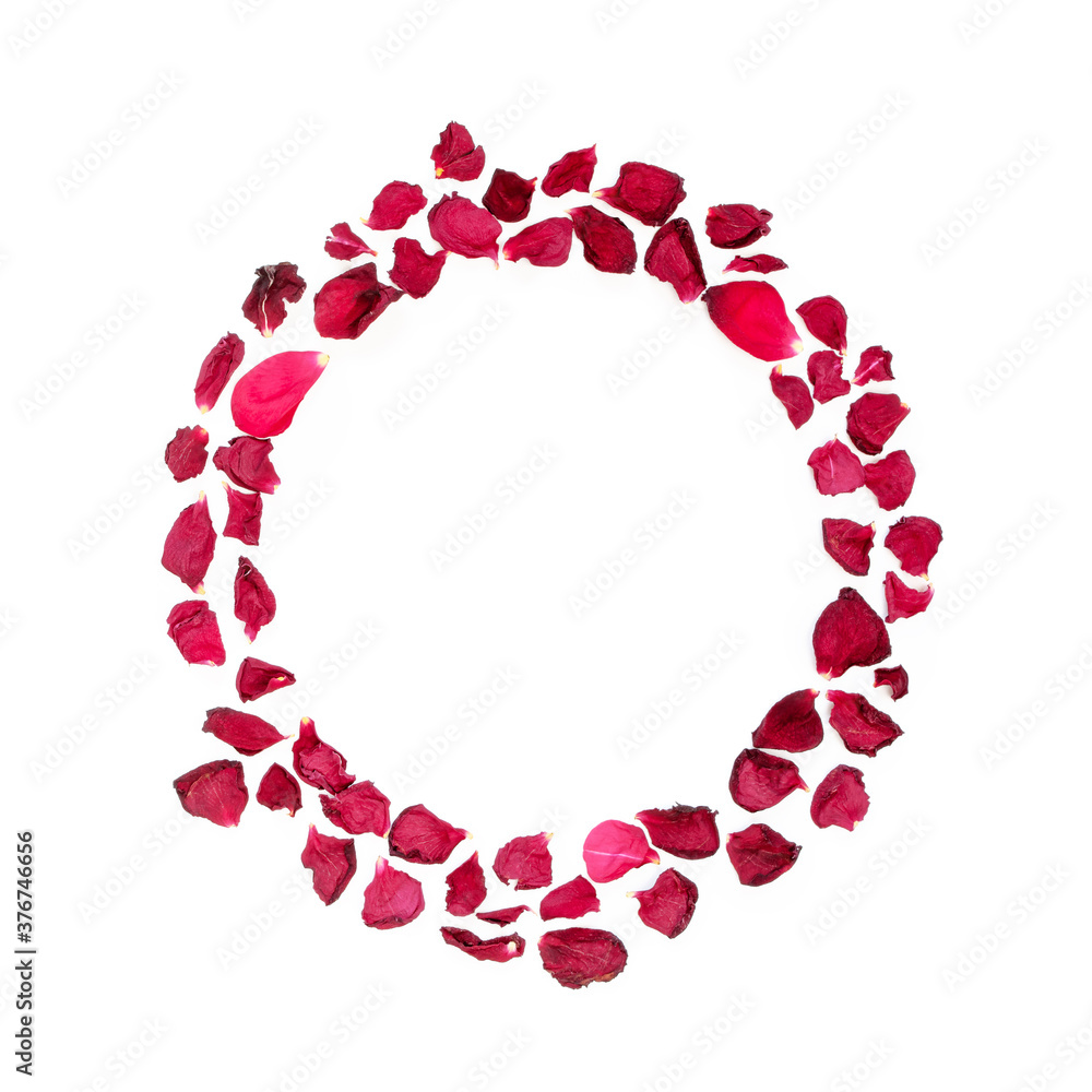 Autumn flower arrangement. The wreath is made of dried rose petals. Social media background. Flat lay, top view, copy space. Autumn flower arrangement. The wreath is made of dried rose petals. Social media background. Flat lay, top view, copy space.