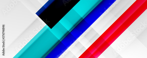 Geometric abstract backgrounds with shadow lines, modern forms, rectangles, squares and fluid gradients. Bright colorful stripes cool backdrops