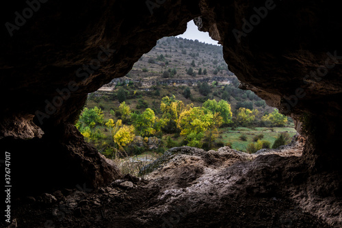 Expedeology inside a geological cave, adventures when exploring caves. In Segovia, Castilla y Leon, Spain.