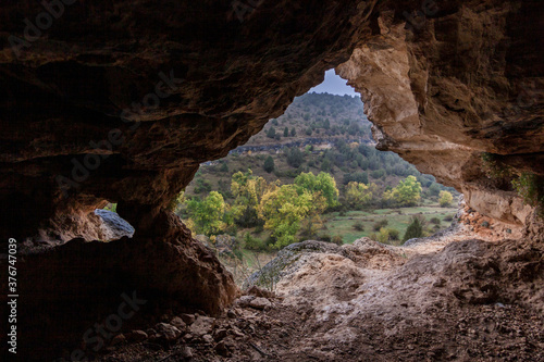 Expedeology inside a geological cave, adventures when exploring caves. In Segovia, Castilla y Leon, Spain. © pintxoman