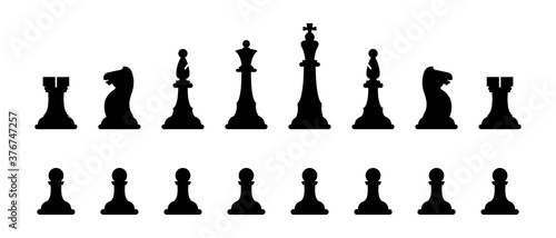 Chess figures. Chess pieces silhouettes set. Famous board game. Vector illustration.