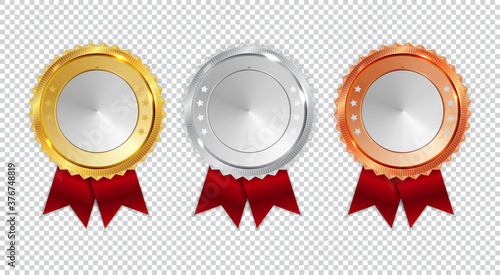 Champion Gold, Silver and Bronze Medal  Icon Sign First, Second and Third Place Collection Set Isolated on White Background. Vector Illustration