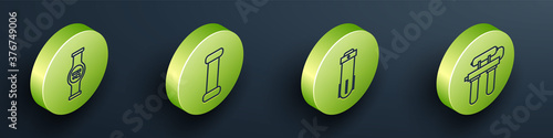 Set Isometric Water meter, Industry metallic pipe, Water filter and Water filter icon. Vector.