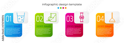 Set line Glass with water, Wastewater, Water meter and Rubber plunger. Business infographic template. Vector.