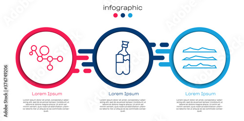 Set line Cannabis molecule, Bong for smoking marijuana and Cocaine or heroin drug. Business infographic template. Vector.
