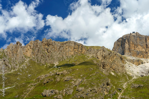 Mountain landscape along the road to Pordoi pass, Dolomites