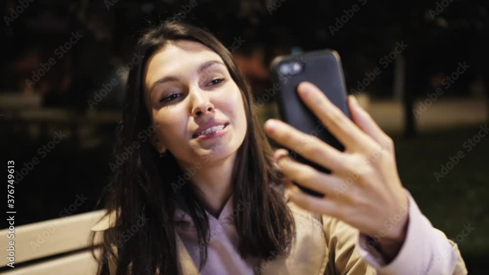 Hispanic woman taking selfie portrait, latin american tourist on video conference call, application chat, distance communication, blogger in social media Hispanic woman taking selfie portrait, latin american tourist on video conference call, application chat, distance communication, blogger in social media