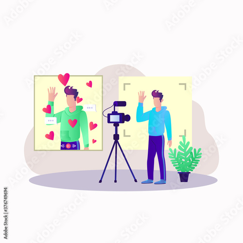 Video blogging live telecast illustration concept
