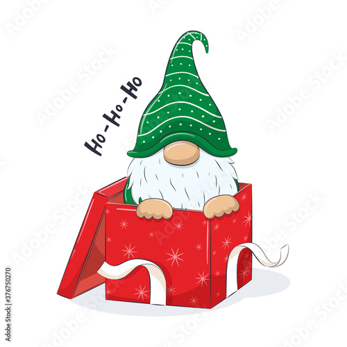 Cute gnome in gift box. Vector illustration for baby shower, greeting card, party invitation, fashion clothes t-shirt print.