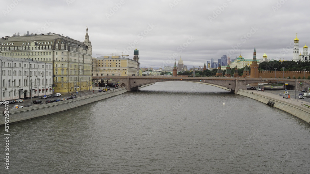 Moscow/September, 8, 2020:view from the bridge to the river and the Kremlin