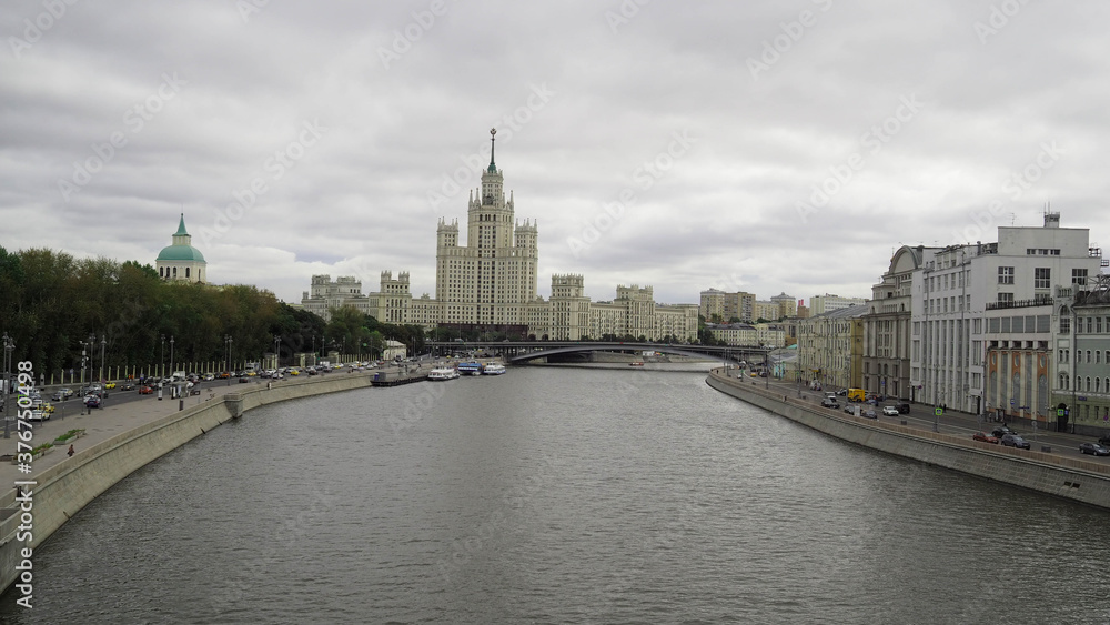 Moscow/September, 8, 2020:view from the bridge to the river and high-rises