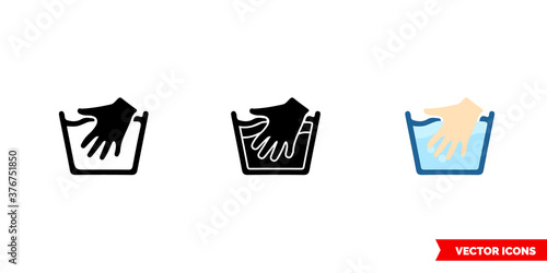 Hand wash icon of 3 types color, black and white, outline. Isolated vector sign symbol.