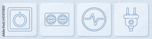 Set line Electric light switch, Electric circuit scheme, Electrical outlet and Electric plug. White square button. Vector.