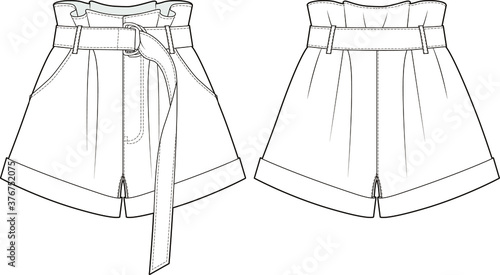 Belted Shorts, fashion vector sketch