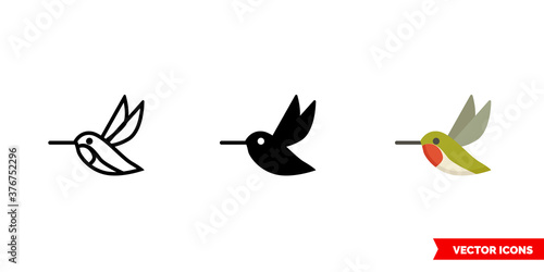 Hummingbird icon of 3 types color, black and white, outline. Isolated vector sign symbol.