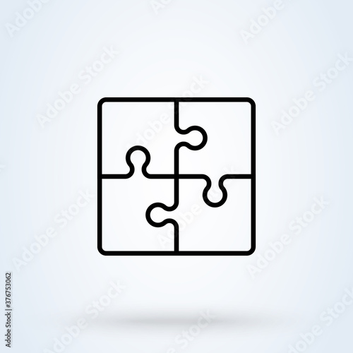 Puzzle pieces and problem solving icon or logo line art style. Outline puzzle game fully editable concept. puzzles and solutions, compatibility vector illustration.