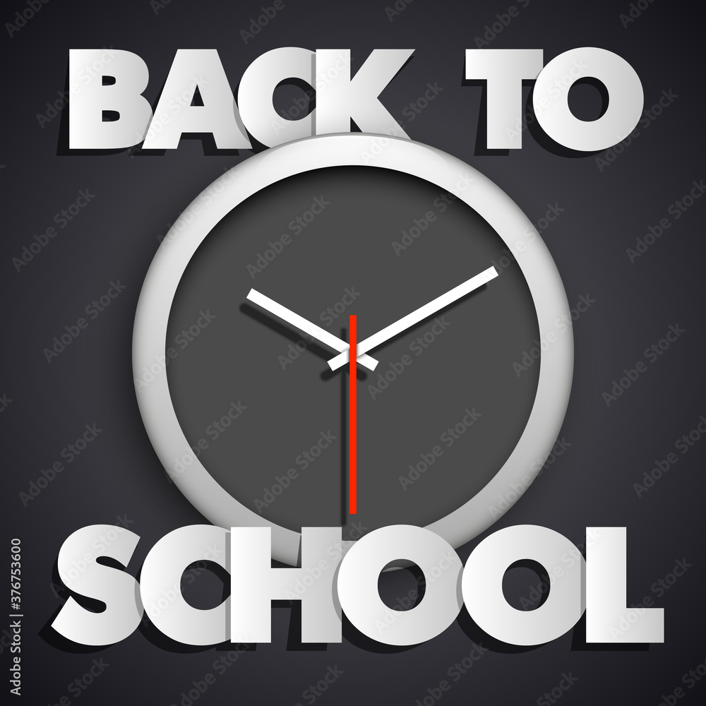 Welcome Back to School with clock icon banner presentation. Illustration chalkboard with text written chalk for greeting card ad, promotion, poster, flier, blog, article, social media,marketing Welcome Back to School with clock icon banner presentation. Illustration chalkboard with text written chalk for greeting card ad, promotion, poster, flier, blog, article, social media,marketing