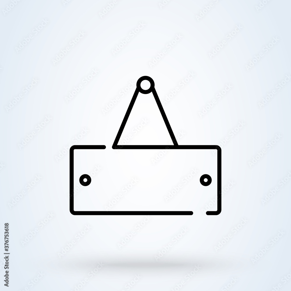 Signboard with rope or Signboard hanging inside. icon or logo line art style. Outline Entrance store element concept. Open, welcome or closed banner on shop door vector illustration. Signboard with rope or Signboard hanging inside. icon or logo line art style. Outline Entrance store element concept. Open, welcome or closed banner on shop door vector illustration.