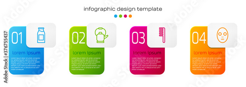 Set line Bottle with milk, Kettle handle, Hairbrush and Facial cosmetic mask. Business infographic template. Vector.